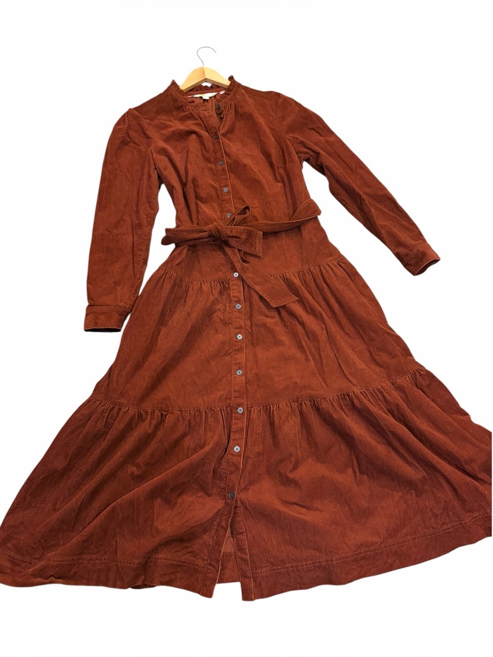 BODEN Rust Brown Corduroy Button Down Long Sleeve Western Dress